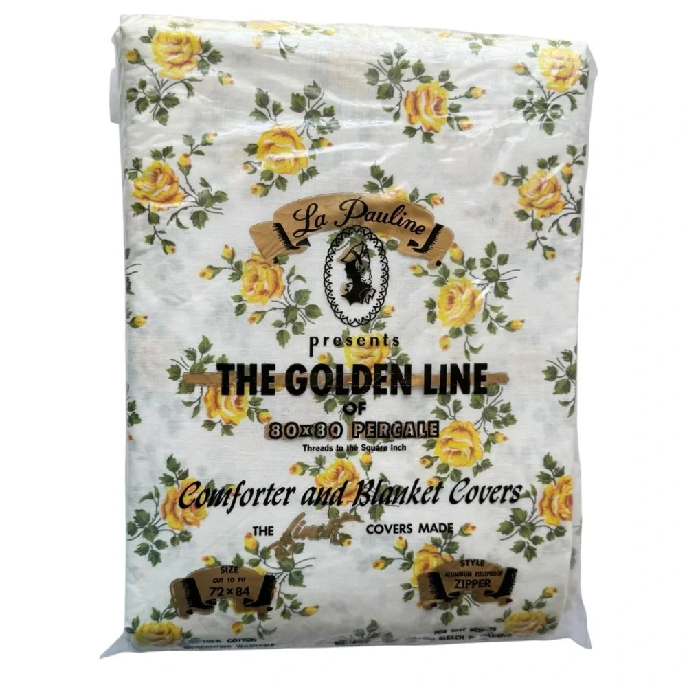 Vintage La Pauline Golden Line Floral Comforter/Blanket Cover